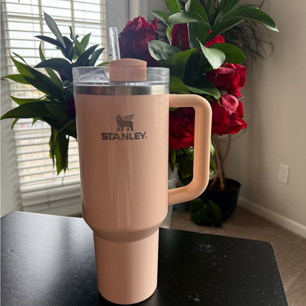 Stanley Blush Pink Insulated Travel Cup with Handle and Straw